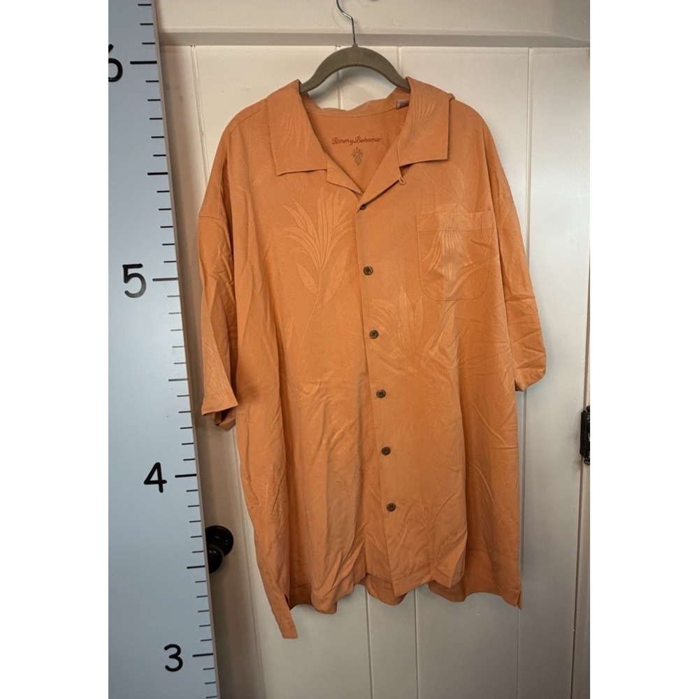 Tommy Bahama XXL 100% Silk Short Sleeve Button Up Shirt Rust Orange Camp Beach